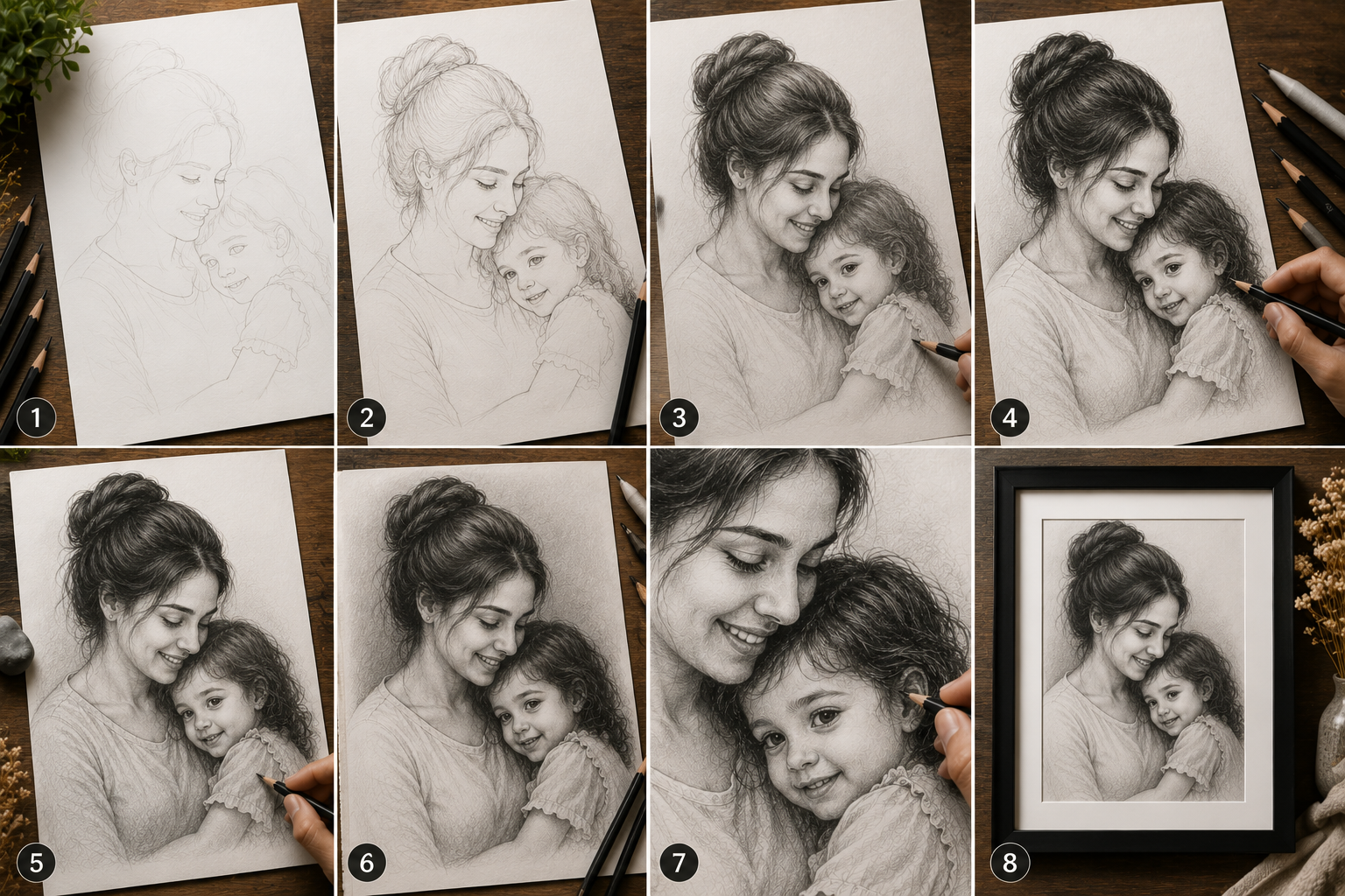 how handmade pencil portraits are created step by step