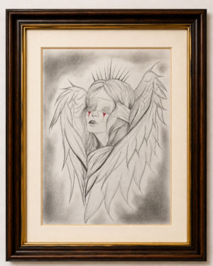 shattered halo – angelic pencil portrait