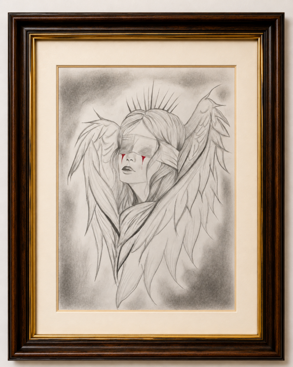 shattered halo – angelic pencil portrait