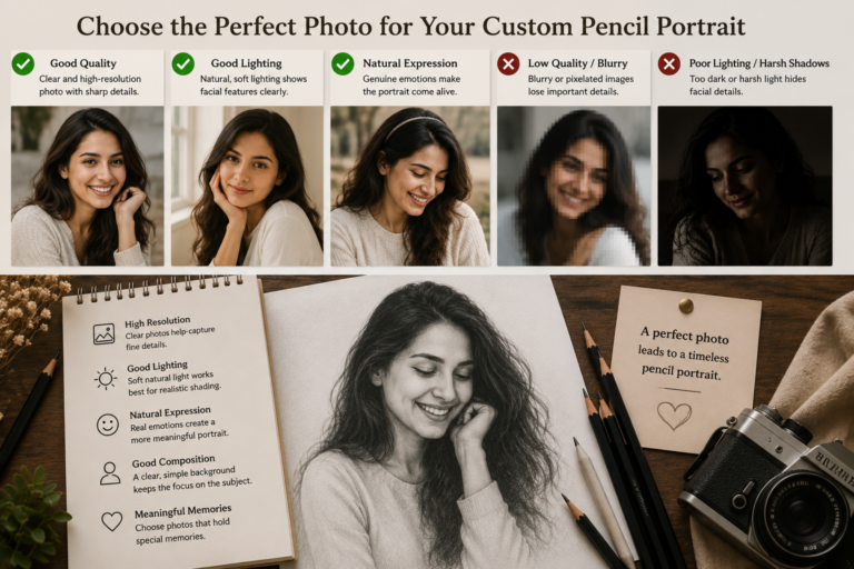 choosing the perfect photo for a custom pencil portrait
