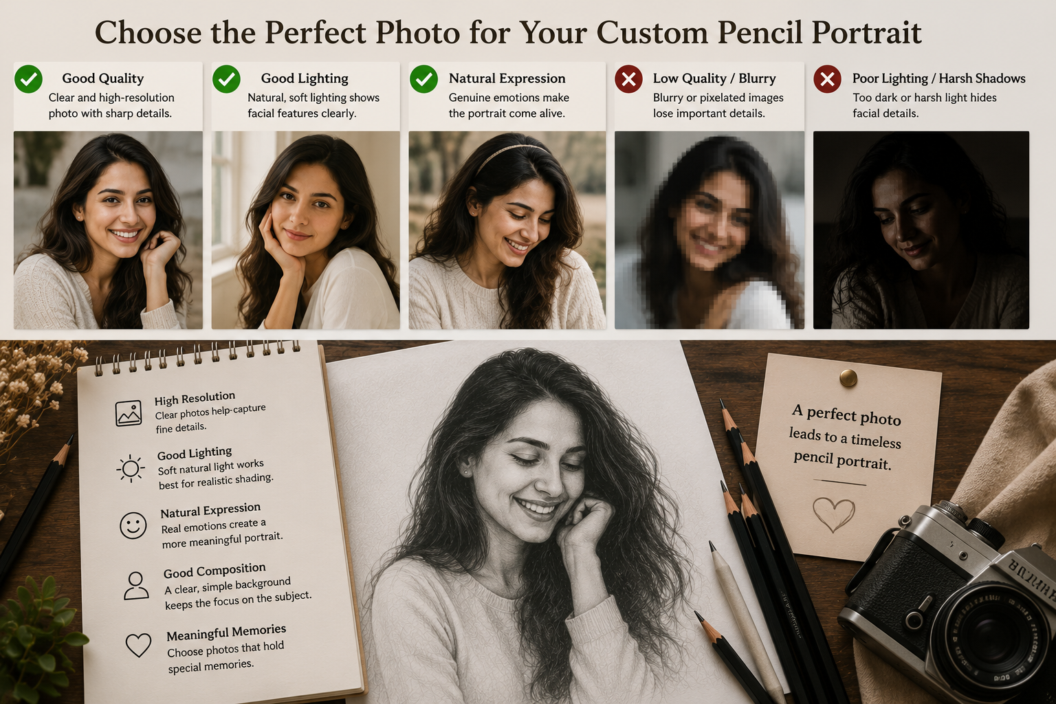 choosing the perfect photo for a custom pencil portrait